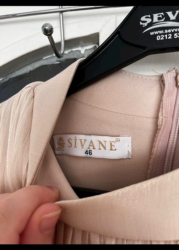 Bej Pilili Uzun Kadın Abiye Elbise - Görsel 4