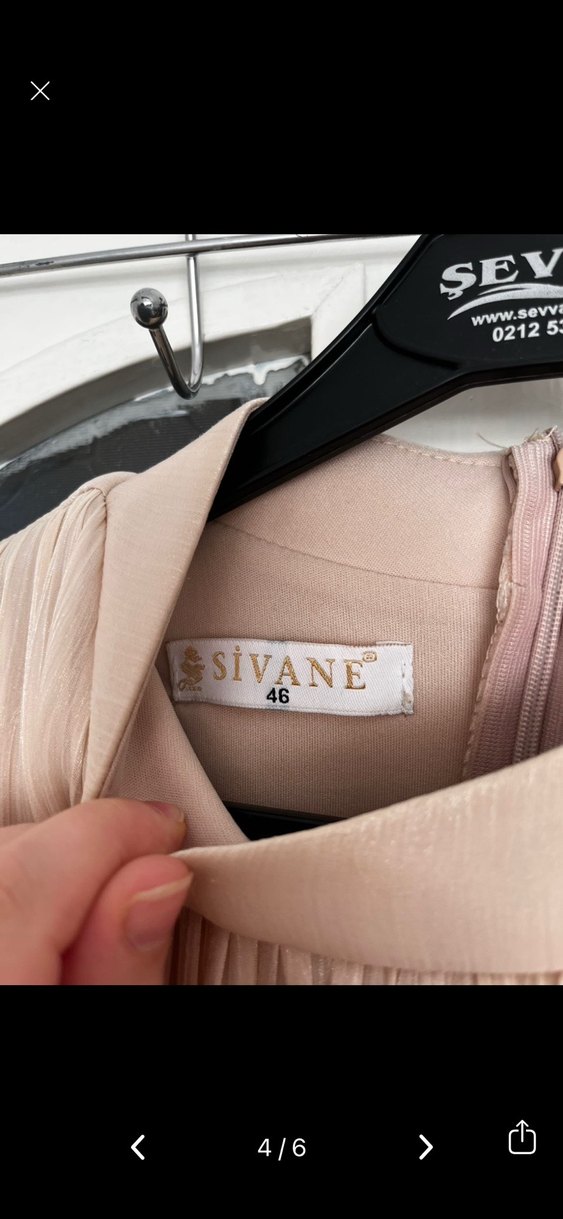 Bej Pilili Uzun Kadın Abiye Elbise - Görsel 4