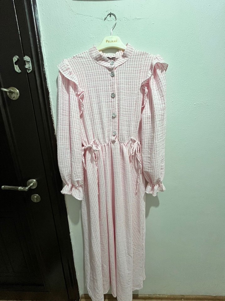 Pembe Uzun Kollu Uzun Elbise - Görsel 2