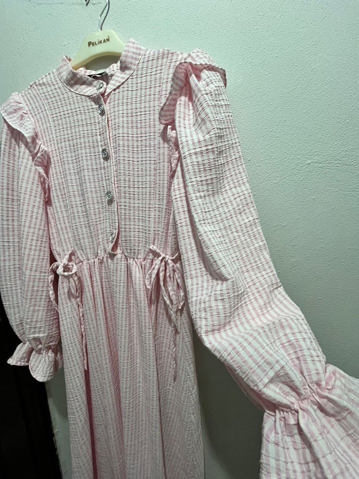 Pembe Uzun Kollu Uzun Elbise - Görsel 4