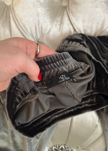 Kadın Gri Süet Kuşaklı Bol Paça Pantolon - Görsel 3