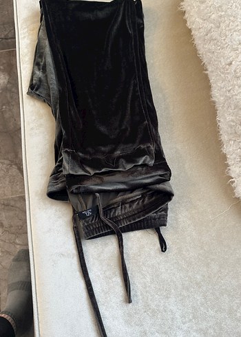 Kadın Gri Süet Kuşaklı Bol Paça Pantolon - Görsel 6