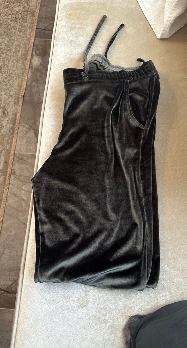 Kadın Gri Süet Kuşaklı Bol Paça Pantolon - Görsel 5