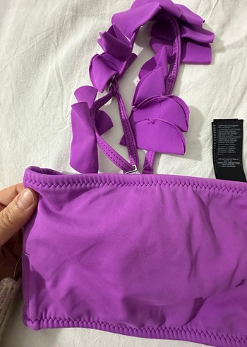 Mor Fırfırlı Askılı Kadın Bikini Üstü - Görsel 3