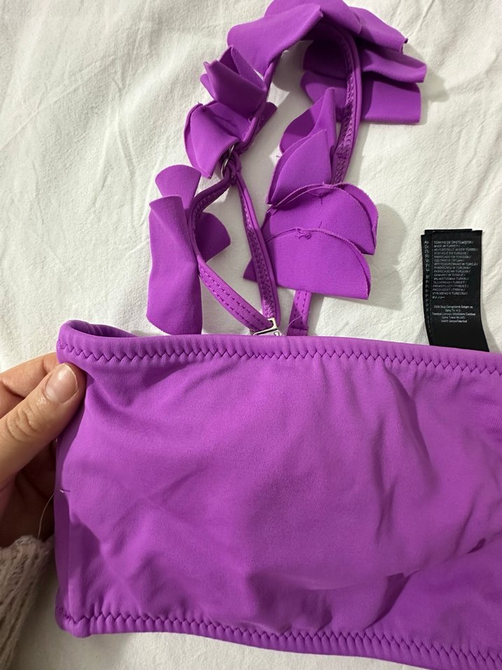 Mor Fırfırlı Askılı Kadın Bikini Üstü - Görsel 3