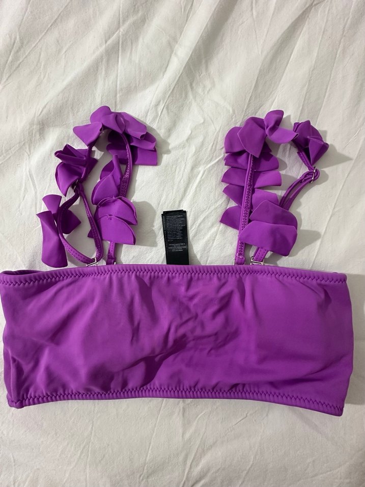 Mor Fırfırlı Askılı Kadın Bikini Üstü - Görsel 2