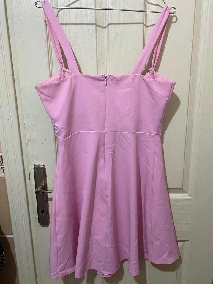 Pembe Pliseli Askılı Midi Elbise - Görsel 3