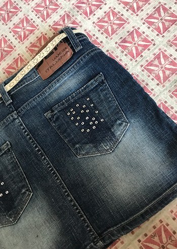 Lacivert kot mini etek - Görsel 4