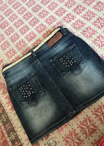 Lacivert kot mini etek - Görsel 3