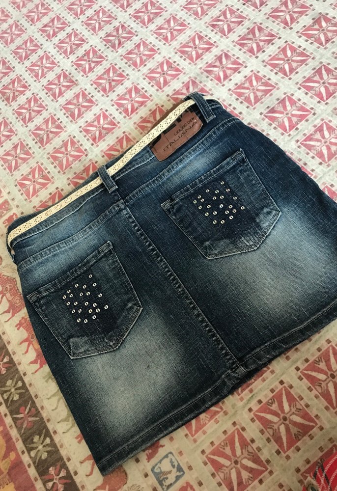 Lacivert kot mini etek - Görsel 3