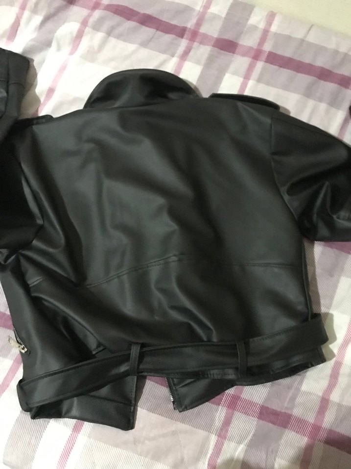 Kadın Siyah Deri Kemerli Street Wear Ceket - Görsel 4