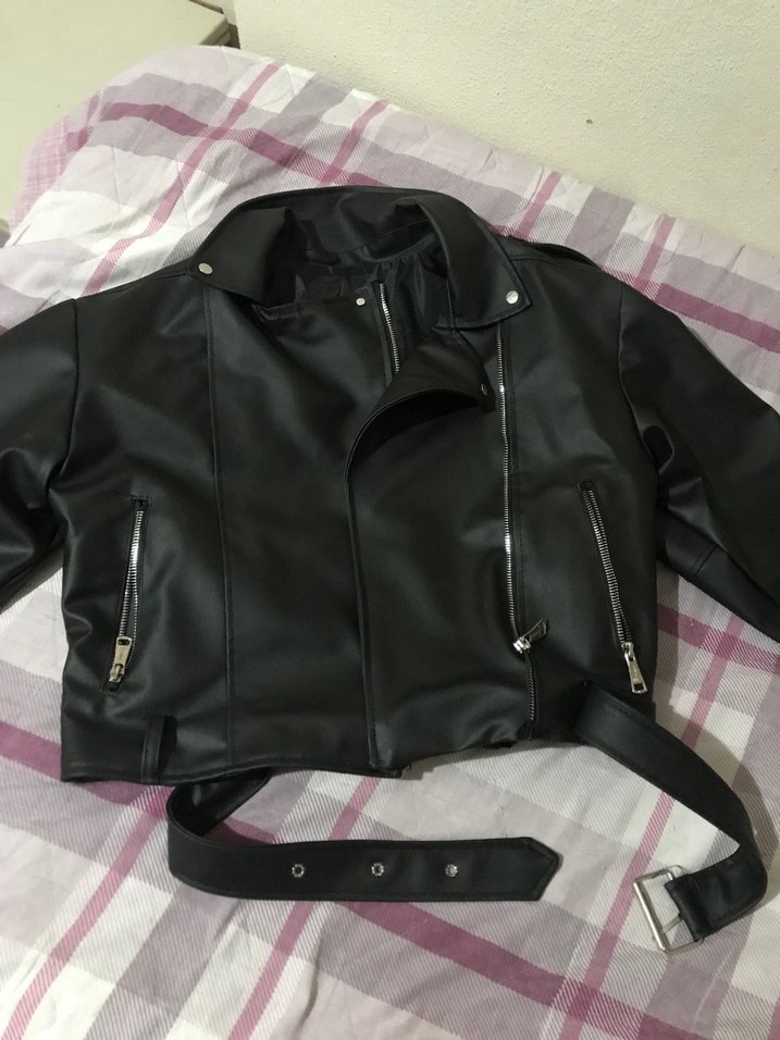 Kadın Siyah Deri Kemerli Street Wear Ceket - Görsel 3