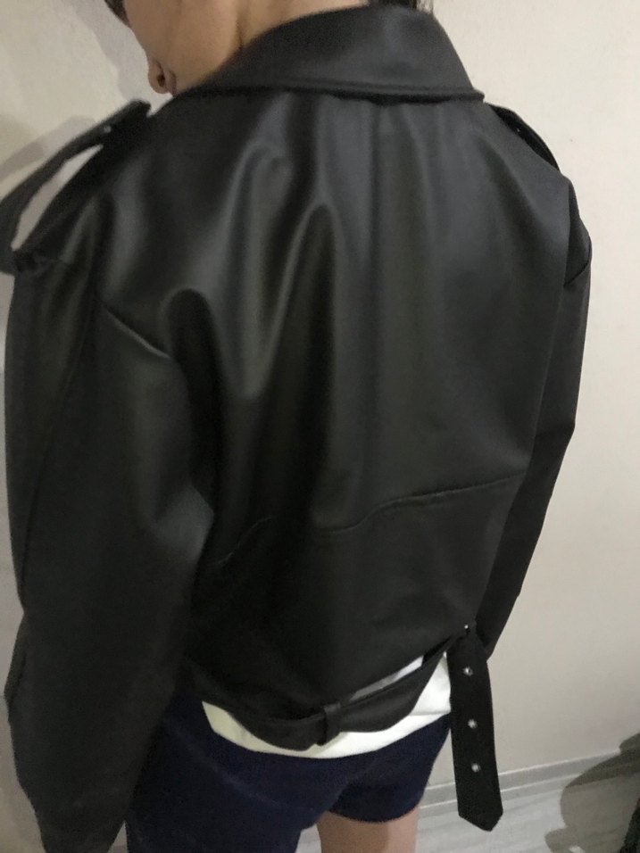 Kadın Siyah Deri Kemerli Street Wear Ceket - Görsel 2