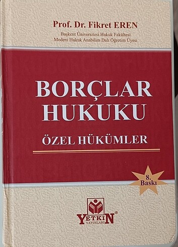 Fikret Eren borçlar özel hükümler kitabi