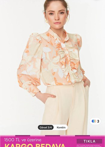 Trendyol & Milla Bej Renkli Vintage Bohem Uzun Kollu Gömlek