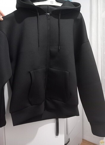 s Beden siyah Renk Kapşonlu Fermuarlı Sweatshirt