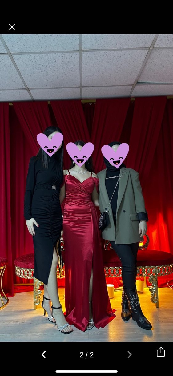 Kırmızı Drapeli Uzun Straplez Abiye - Görsel 2