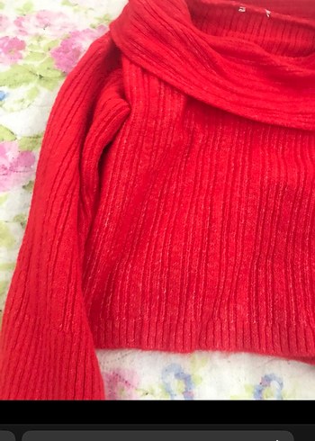 Kadın Kırmızı Boğazlı Triko Kazak - Görsel 5