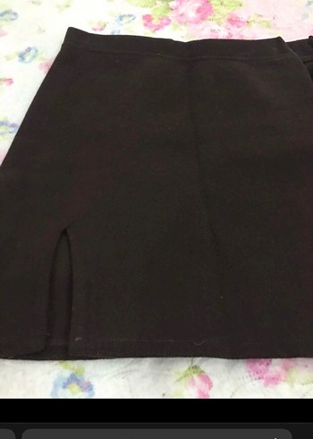 Kahverengi Kaşe Mini Etek, Yırtmaçlı, Dar Kesim - Görsel 2