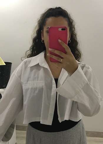 Düğmeli Beyaz Keten Kadın Gömlek - Görsel 2