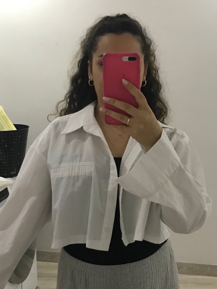 Düğmeli Beyaz Keten Kadın Gömlek - Görsel 2