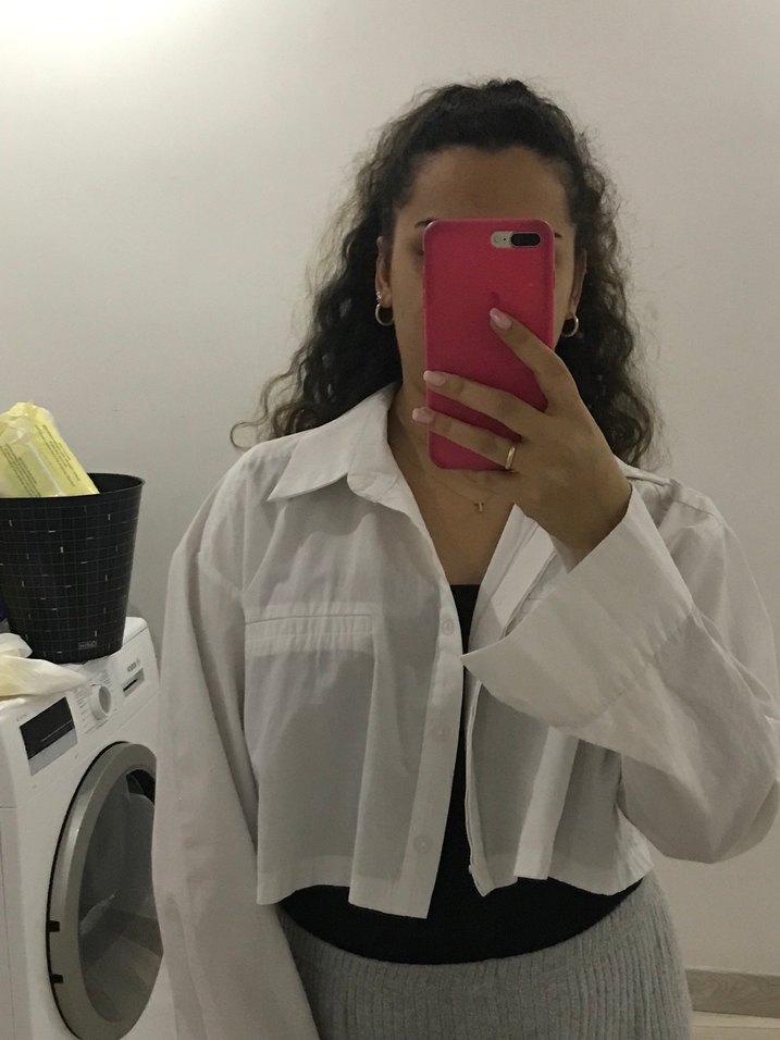 Düğmeli Beyaz Keten Kadın Gömlek - Görsel 3