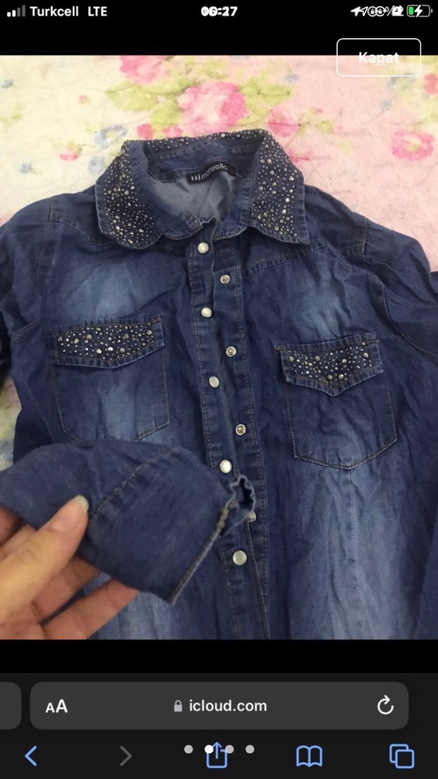 Taş Detaylı Mavi Denim Kadın Gömlek - Görsel 2