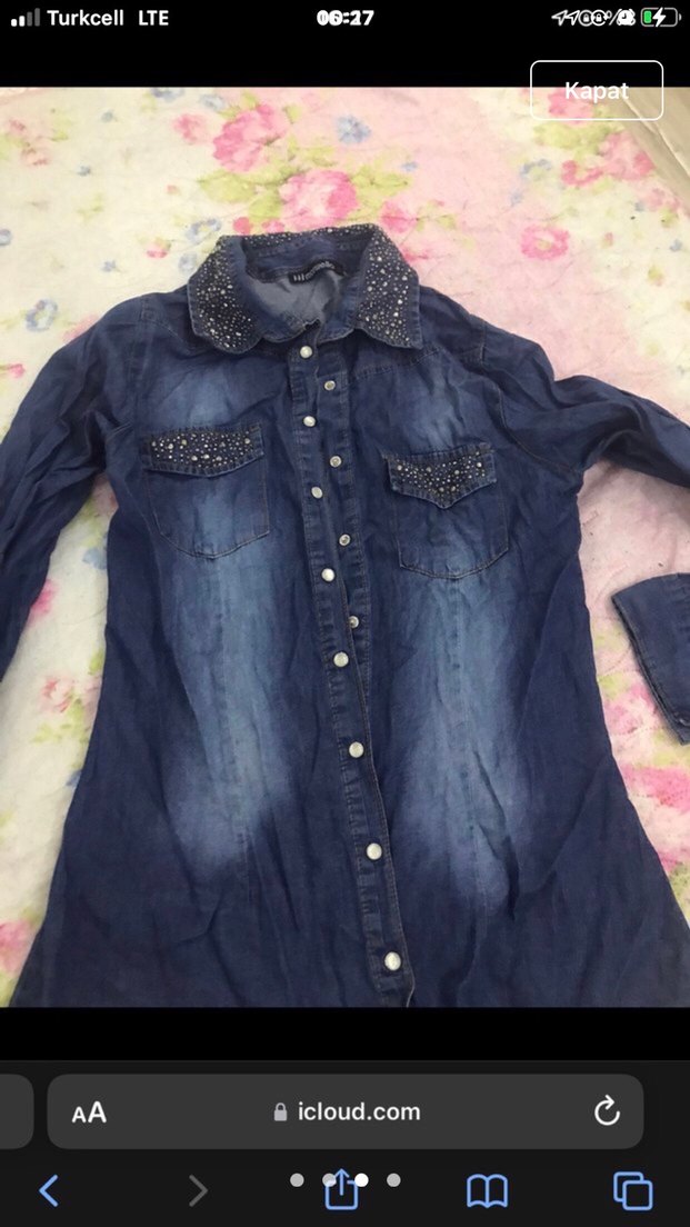 Taş Detaylı Mavi Denim Kadın Gömlek - Görsel 3