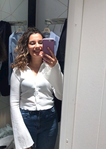 Beyaz Düğmeli Uzun Kollu Keten Kadın Gömlek - Görsel 2