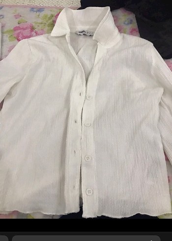 Beyaz Düğmeli Uzun Kollu Keten Kadın Gömlek - Görsel 4