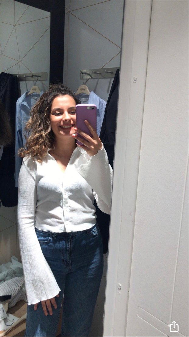 Beyaz Düğmeli Uzun Kollu Keten Kadın Gömlek - Görsel 2