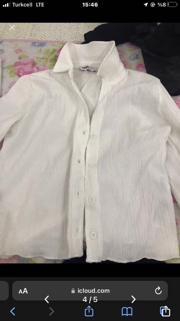 Beyaz Düğmeli Uzun Kollu Keten Kadın Gömlek - Görsel 4