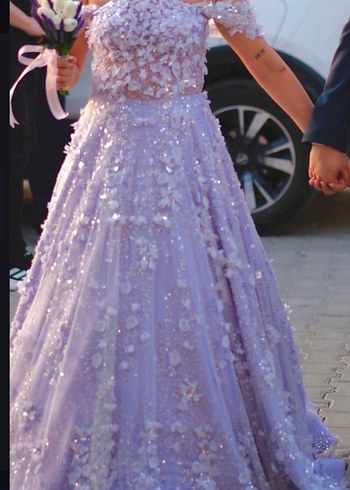 Mor Dantel Çiçek İşlemeli Nişanlık - Görsel 2