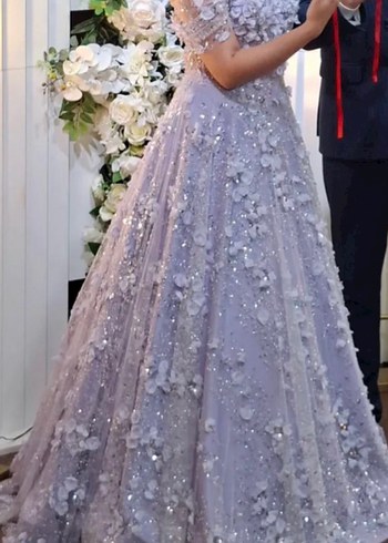 Mor Dantel Çiçek İşlemeli Nişanlık - Görsel 3