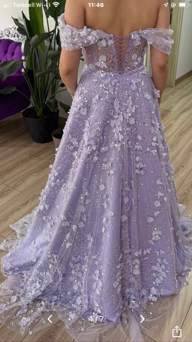 Mor Dantel Çiçek İşlemeli Nişanlık - Görsel 4