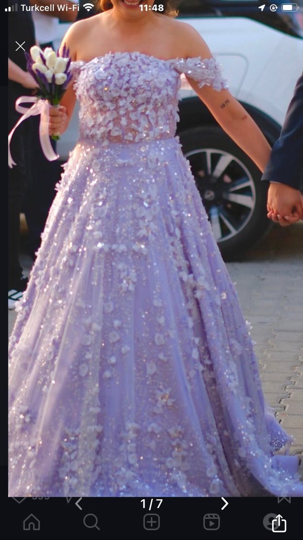 Mor Dantel Çiçek İşlemeli Nişanlık - Görsel 2