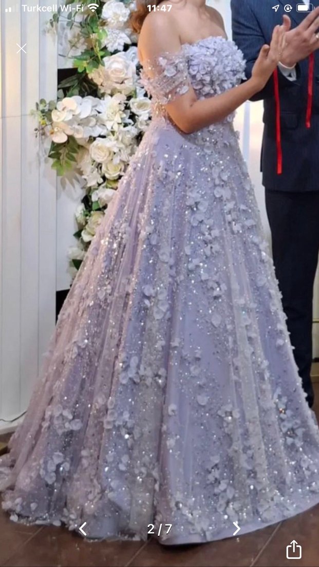 Mor Dantel Çiçek İşlemeli Nişanlık - Görsel 3