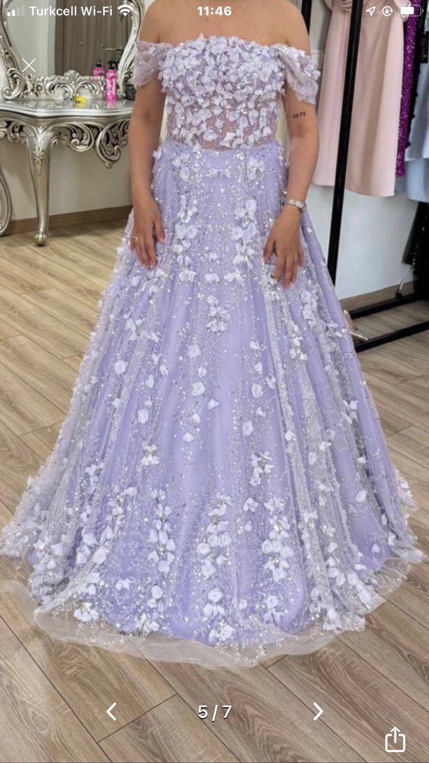 Mor Dantel Çiçek İşlemeli Nişanlık - Görsel 5