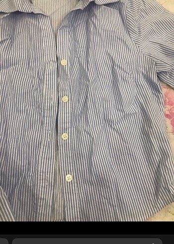 Mavi Çizgili Pamuklu Kadın Gömlek - Görsel 6