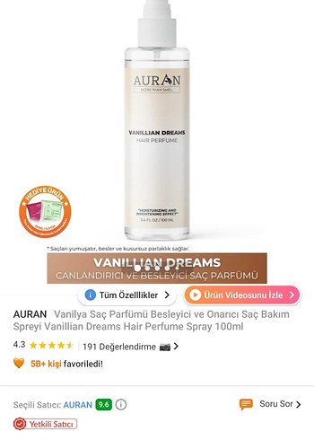 AURAN Vanilya Saç Parfümü Spreyi 100ml