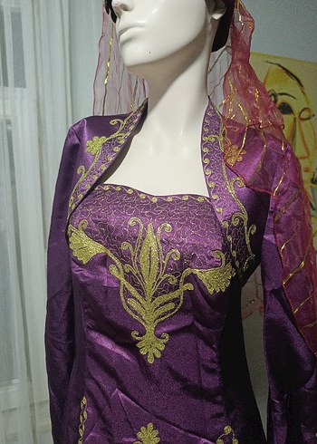 Uzun Mor Nakışlı Bohem Kadın Hint Elbisesi - Görsel 5