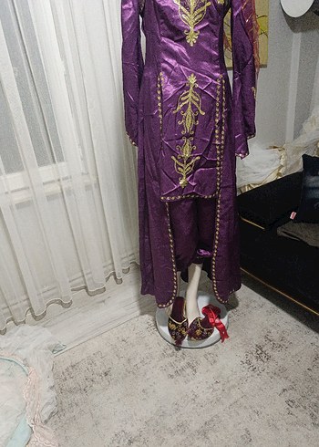 Uzun Mor Nakışlı Bohem Kadın Hint Elbisesi - Görsel 3