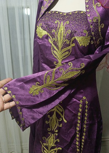 Uzun Mor Nakışlı Bohem Kadın Hint Elbisesi - Görsel 8