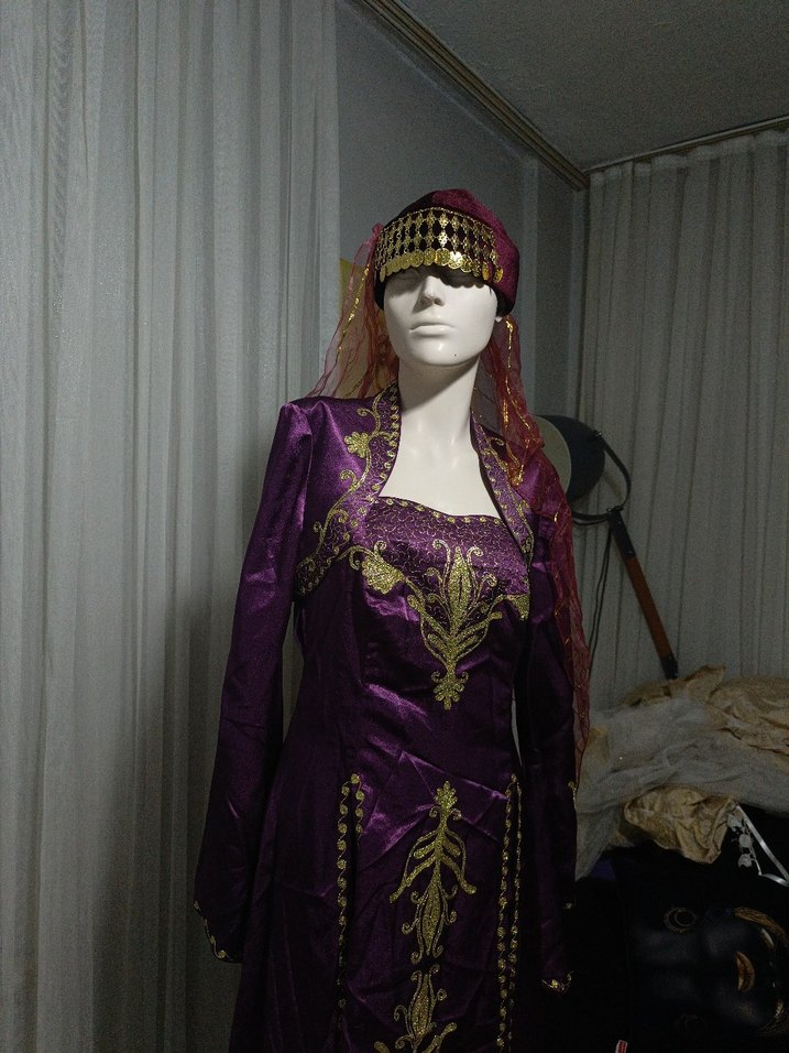 Uzun Mor Nakışlı Bohem Kadın Hint Elbisesi - Görsel 2