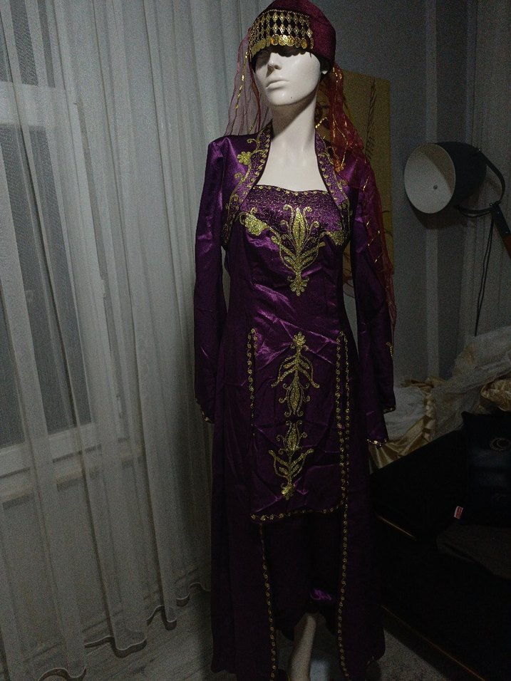 Uzun Mor Nakışlı Bohem Kadın Hint Elbisesi - Görsel 4