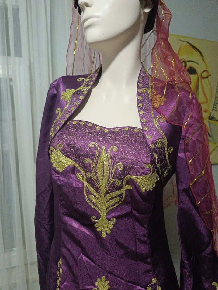 Uzun Mor Nakışlı Bohem Kadın Hint Elbisesi - Görsel 5