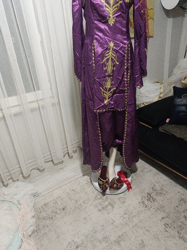 Uzun Mor Nakışlı Bohem Kadın Hint Elbisesi - Görsel 3