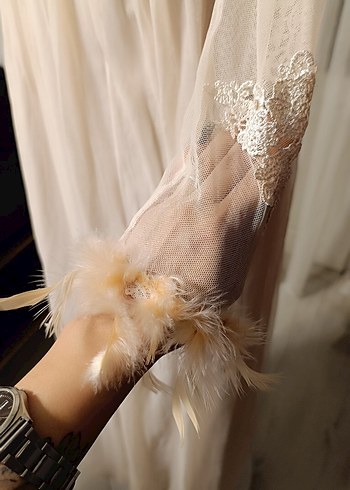 Vintage Nakışlı Uzun Kollu Beyaz Uzun Elbise - Görsel 7