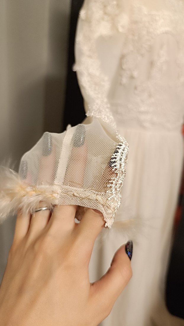 Vintage Nakışlı Uzun Kollu Beyaz Uzun Elbise - Görsel 4