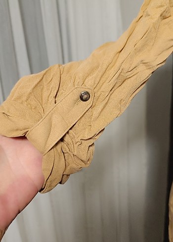 Bej Kemerli Uzun Keten Elbise - Görsel 4